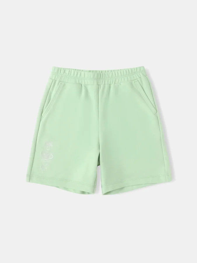 Boys Mint Green Embroidery Sweat Shorts, Green