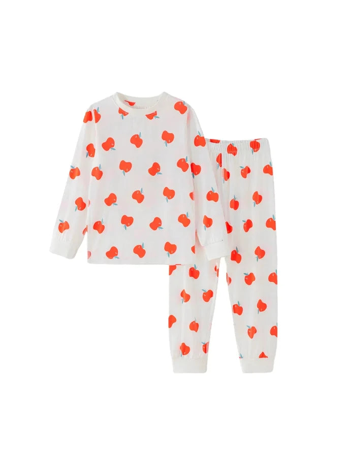 Kids Bamboo Apple Print Long Sleeve Pajama Set, White