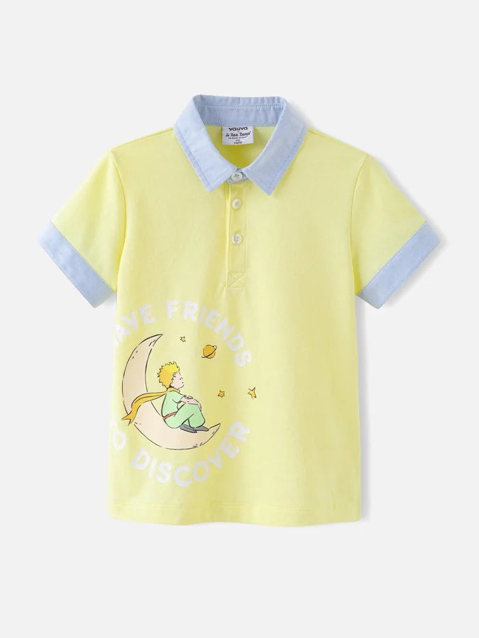 Boys Printed Polo Shirt, Yellow / Blue / White