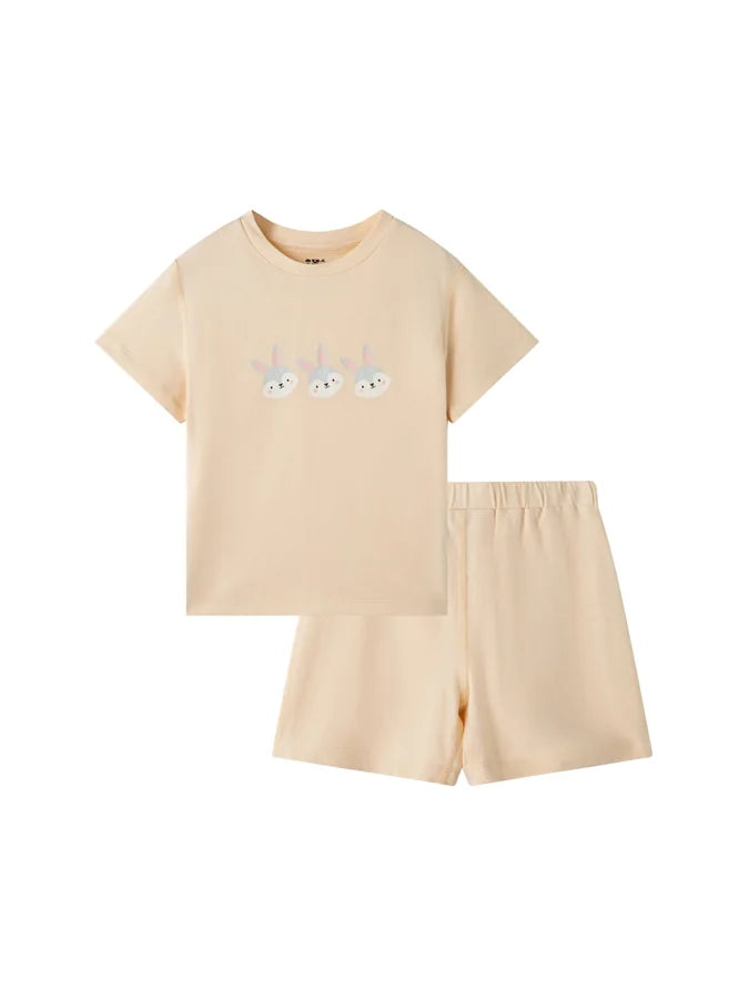Kids Bunny Lounge T‑Shirt & Shorts Set, Beige