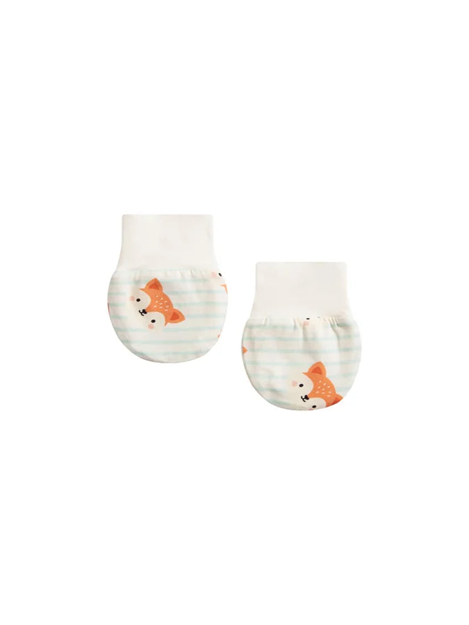 Baby Fox Blue Stripe Cotton Mittens, Blue