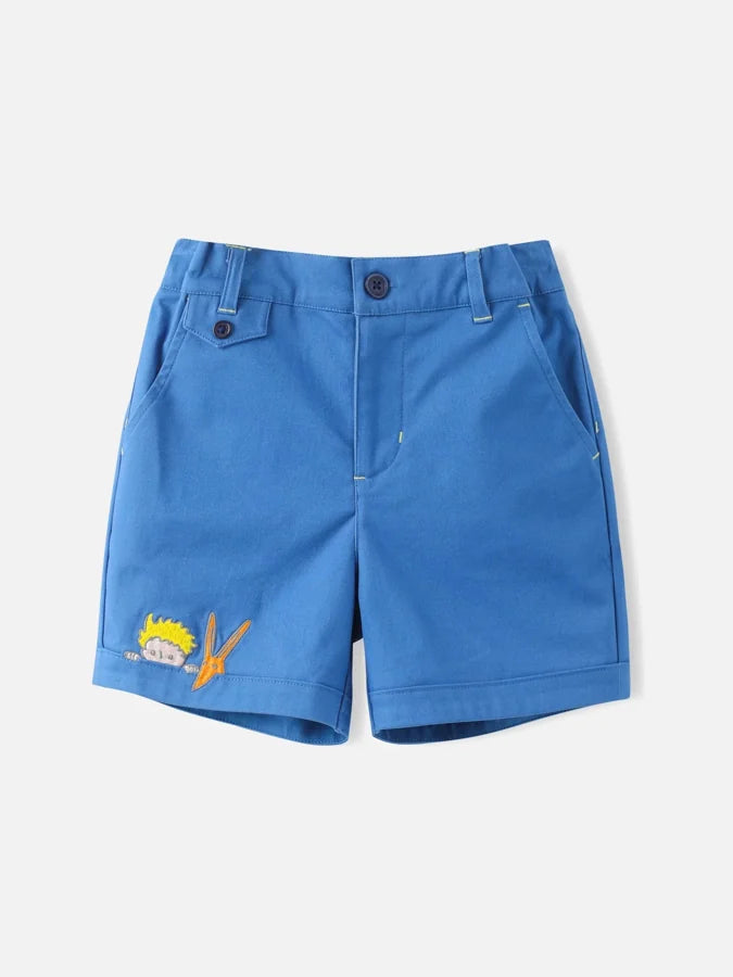 Boys Embroidery Bermuda Shorts, Blue