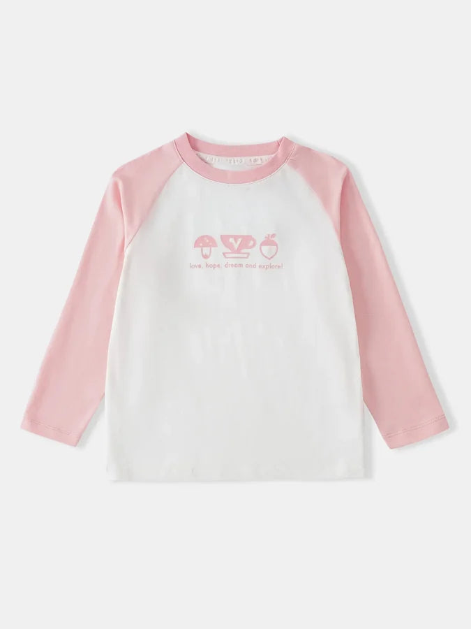 Girls Pink Raglan Sleeve Printed Tee, Pink