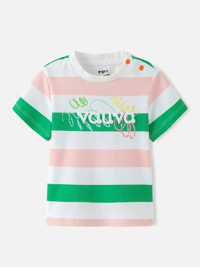 Baby's Stripy Graphic Tee, Green / Pink stripes
