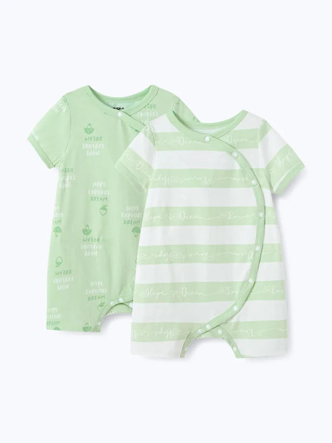 Baby Short Sleeve Romper 2 Pieces Set, Green