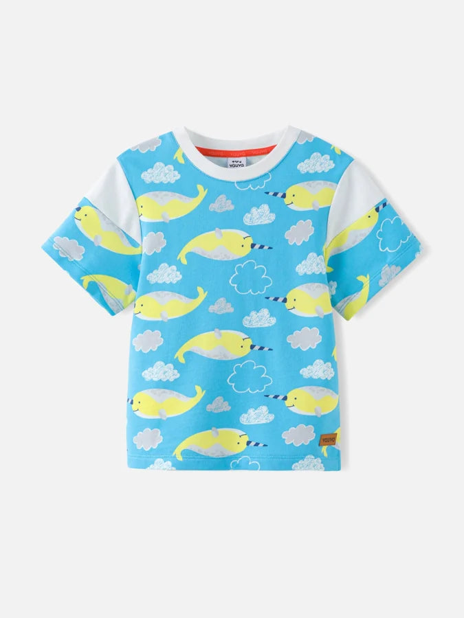 Boys Allover Narwhal Print Tee, Blue / Multicolour