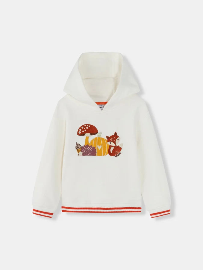 Kids Woodland Friends Embroidered Pullover Hoodie, White