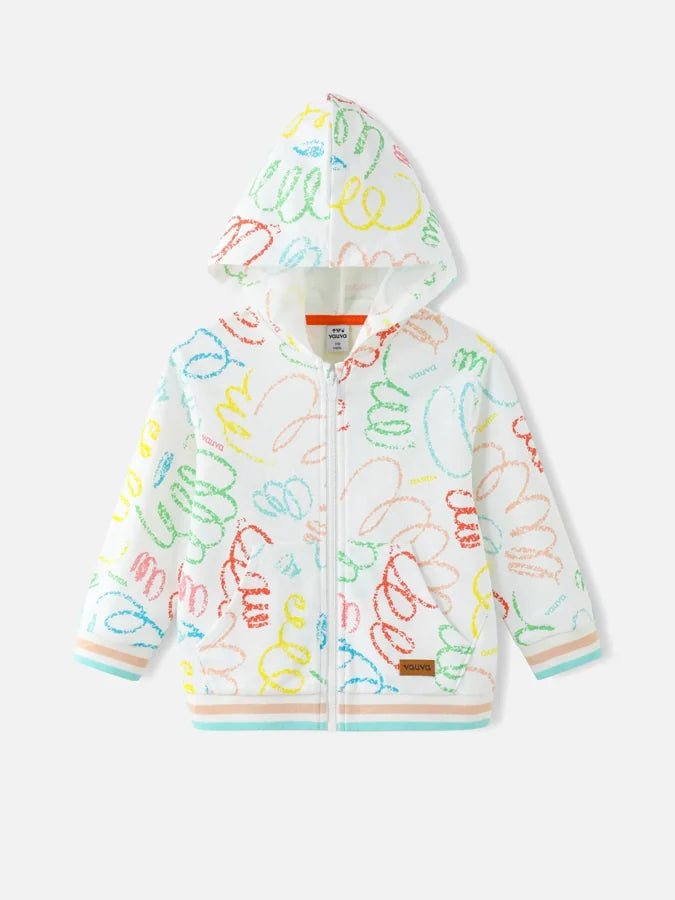 Kids Allover Zipped Hoodie, White / Multicolour