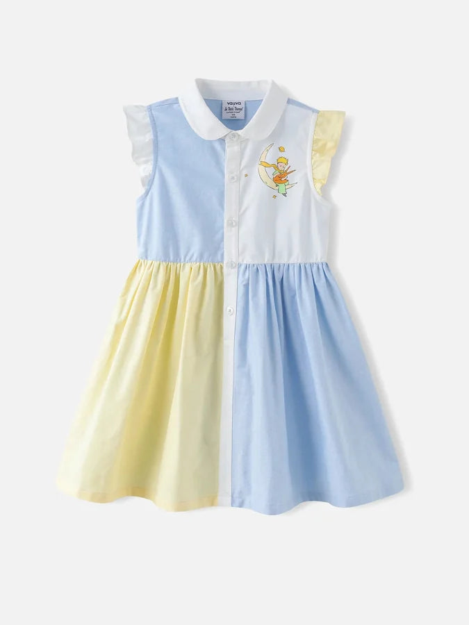 Girls Color Blocked Dress, White / Yellow / Blue