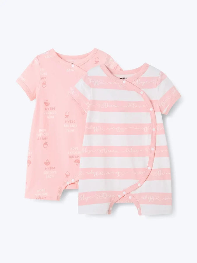 Baby Short Sleeve Romper 2 Pieces Set, Pink