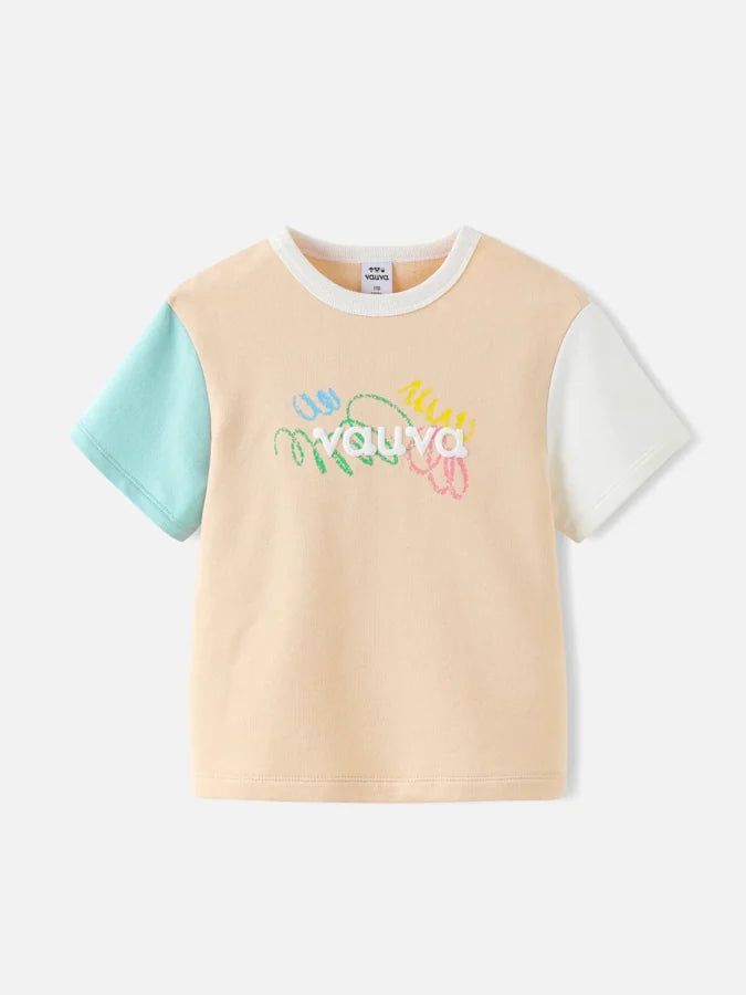 Kids Color Block Graphic Tee, Peach