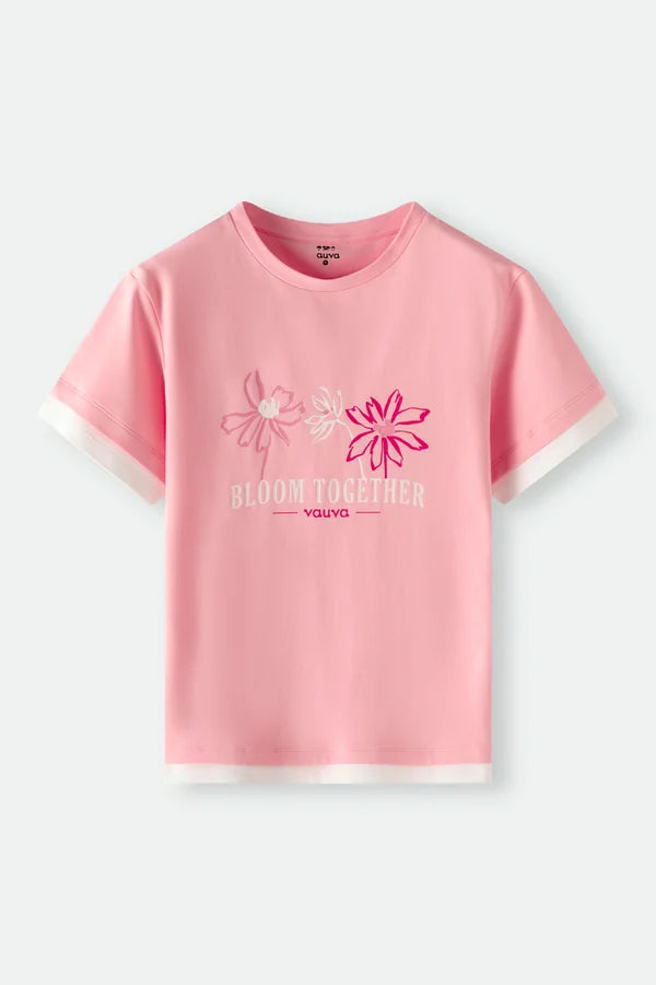 Bloom Together Layered Graphic T-Shirt, Pink