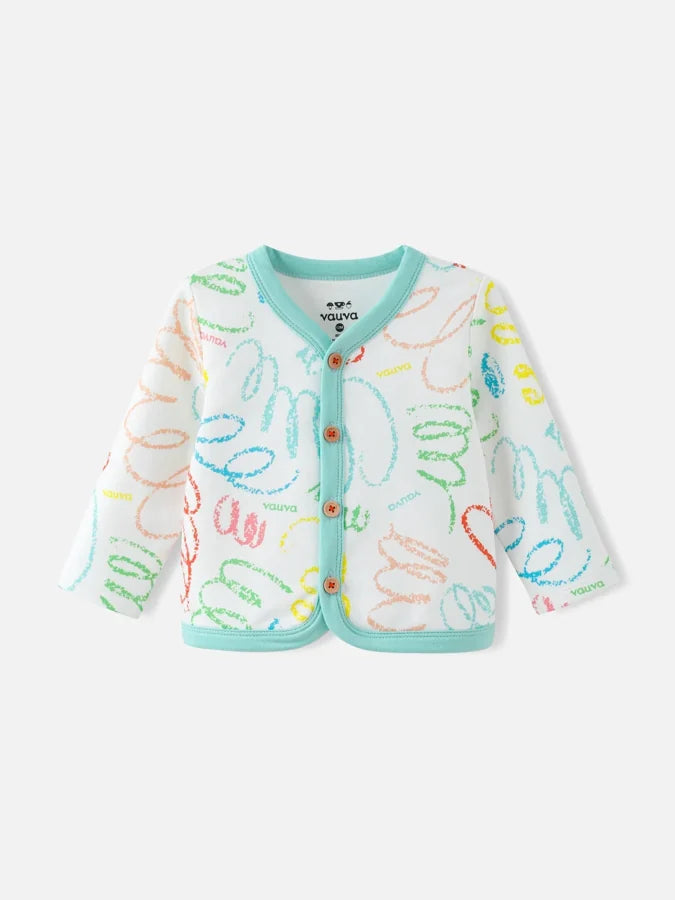 Baby's Allover Hand Sketched Cardigan, White / Multicolour
