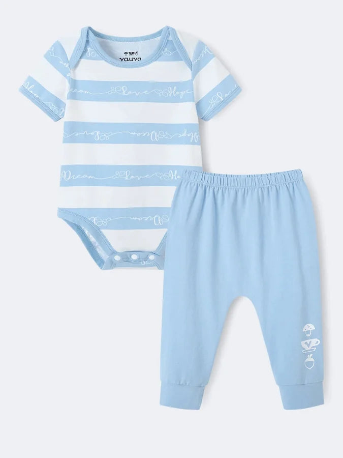 Baby Short Sleeve Stripes Bodysuit And Leggings Set, Blue
