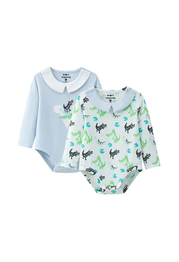 BBNS - Organic Cotton Crocodile Print Square Neck Long-Sleeved Bodysuits, As pictured