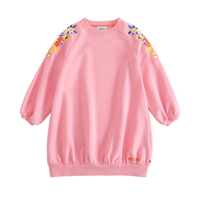 Girls Embroidery Flower On Shoulders Sweatshirt