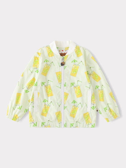 Kid All-Over Lemon Tea Print Zipped Bomber Jacket