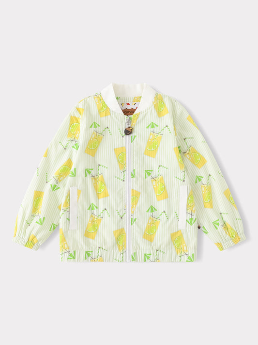 Kid All-Over Lemon Tea Print Zipped Bomber Jacket