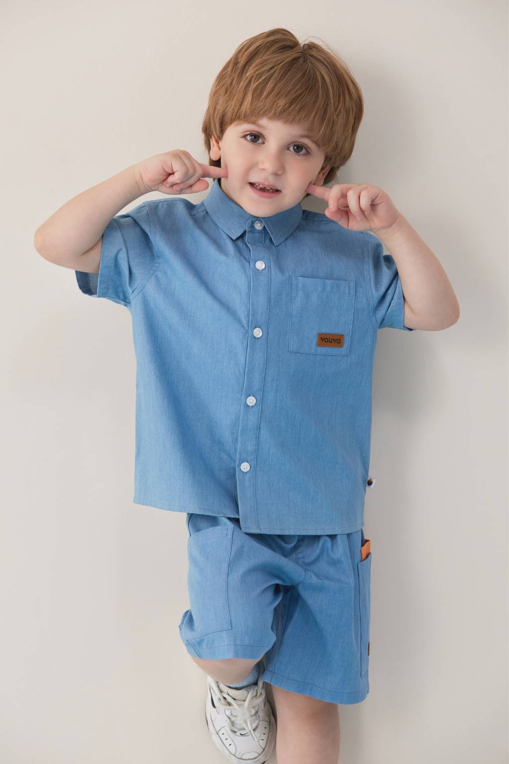 Toddler Plain Print Short Sleeves Shirt With Pocket