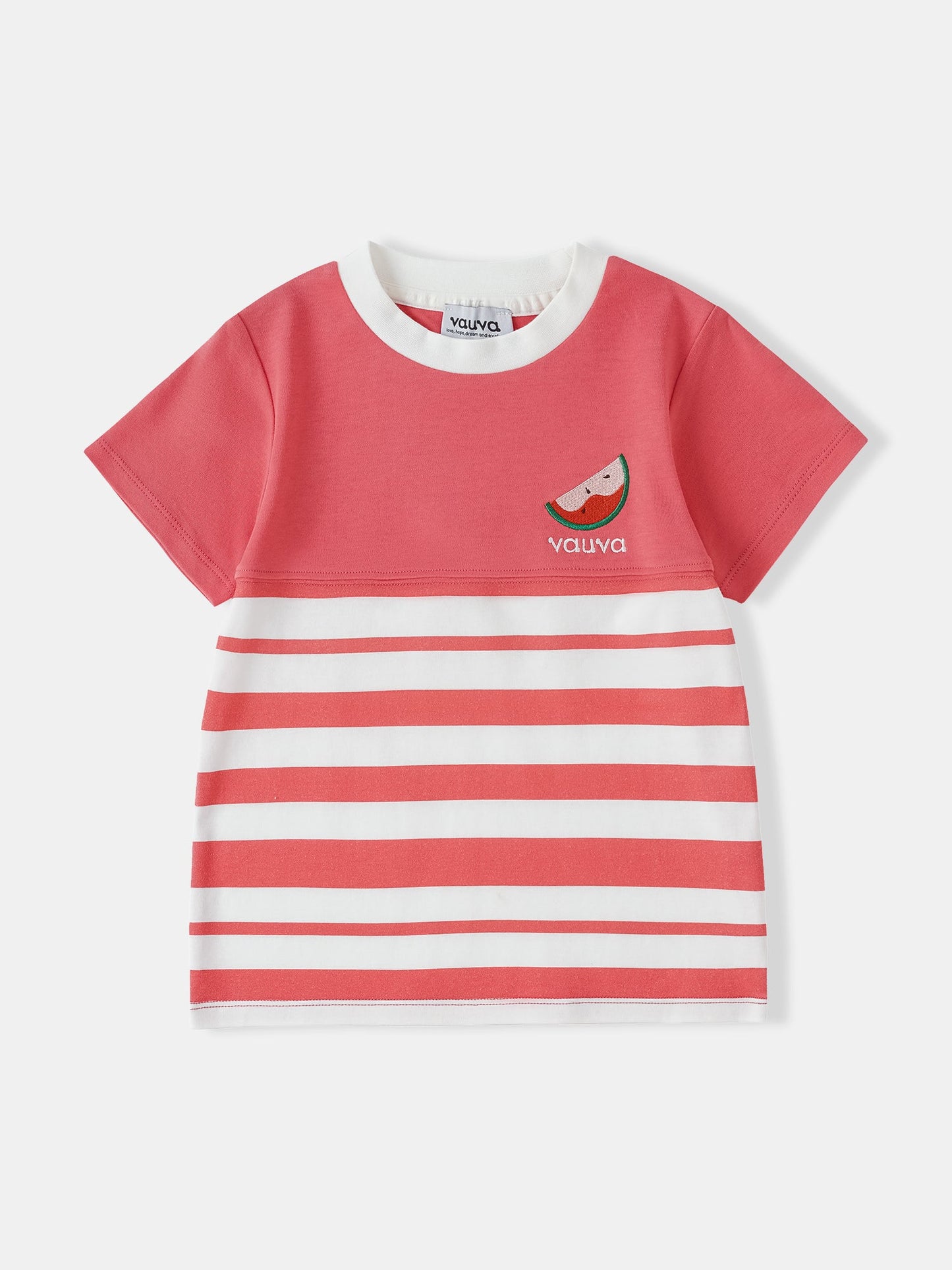 Kid Short Sleeve Watermelon Embroidery Two-Tone Tee