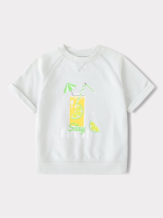 Kid Short Raglan Sleeve Lemon Tea Print Tee
