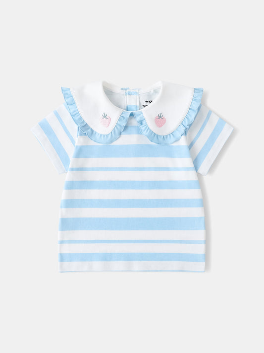 Kid Puritan Collar Short Sleeve Stripe Print Top
