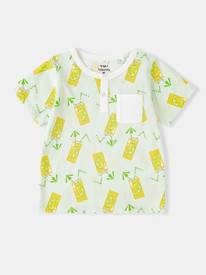 Kid Short Sleeve All-Over Lemon Tea Print Pocket Tee