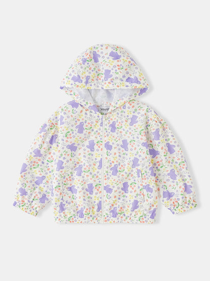 Kid All-Over Bunny Print Frills Zipped Windbreaker