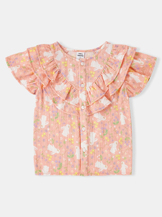 Kid All-Over Bunny Print Frills Top