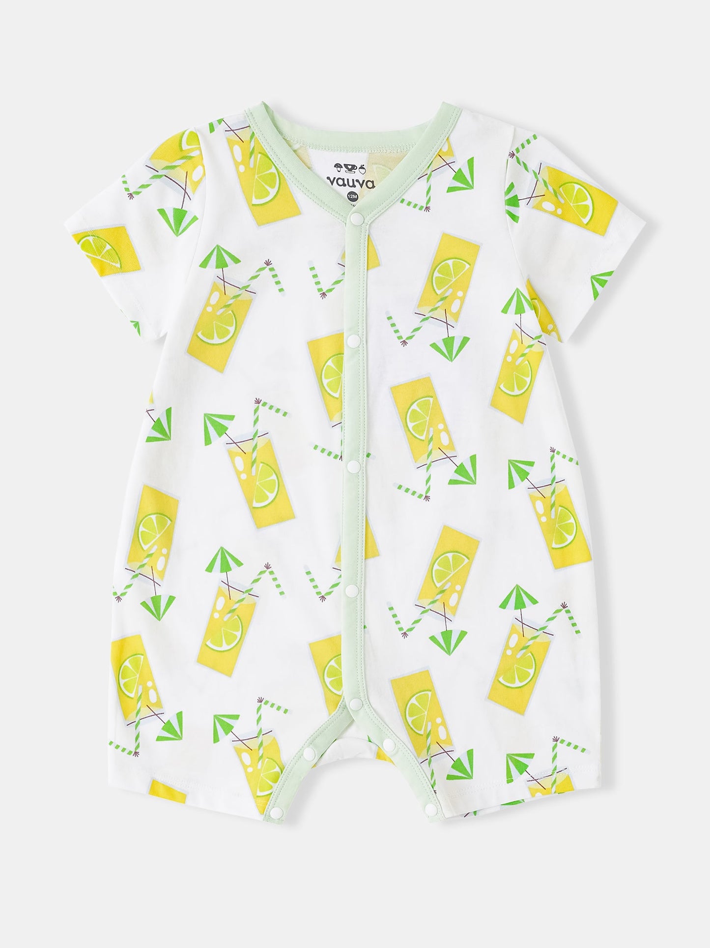 Baby Short Sleeve All-Over Lemon Tea Print Romper