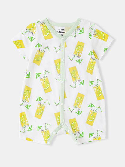 Baby Short Sleeve All-Over Lemon Tea Print Romper