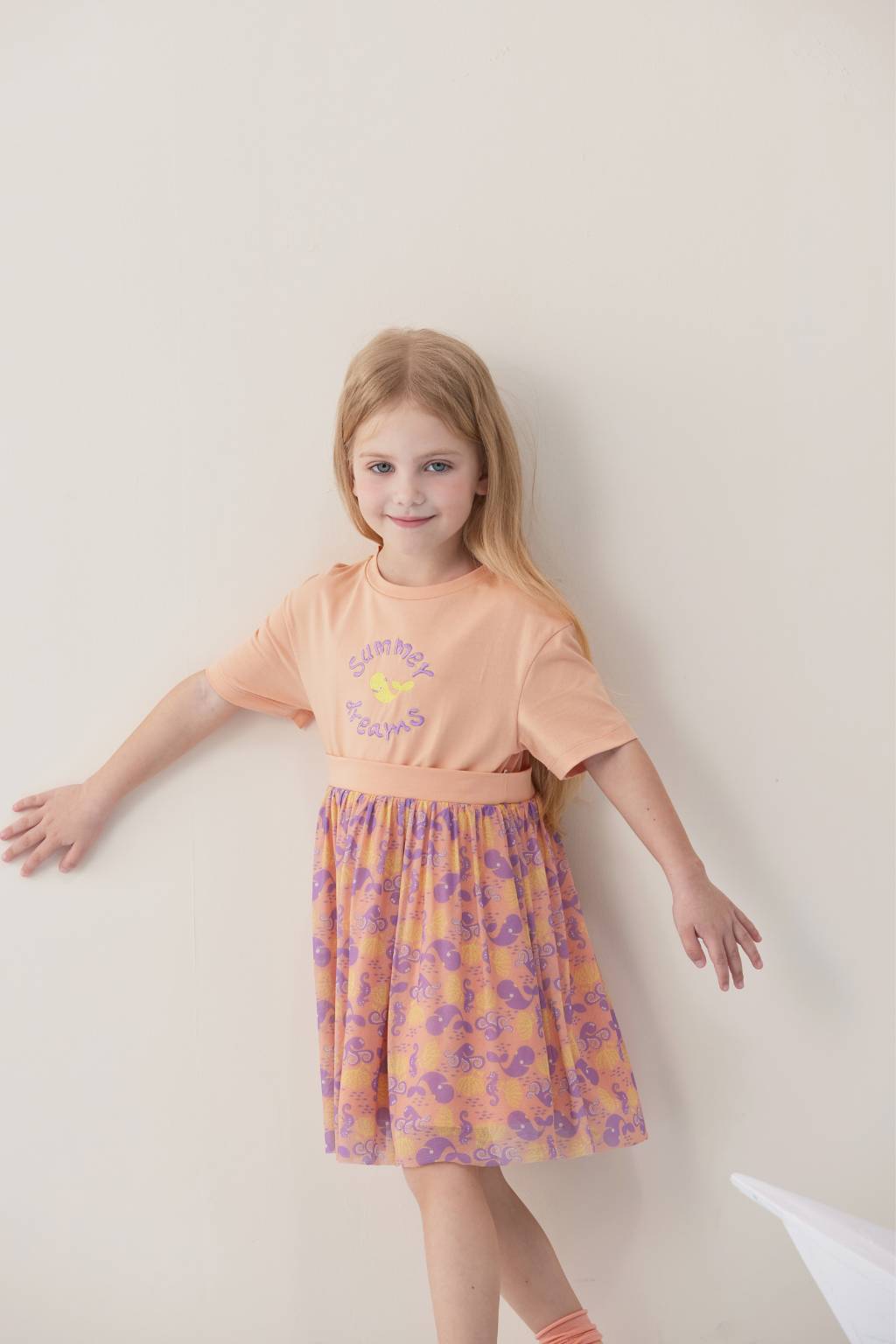 Toddler Girl Summer Dreams Embroidered Short Sleeve Dress - Apricot
