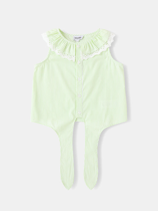 Kid Lace-Trimmed Collar Sleeveless Tie Bottom Top