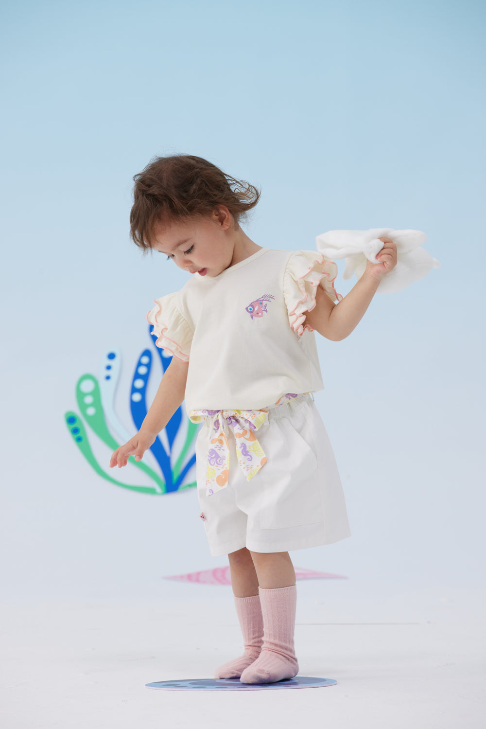 Toddler Girl Plain Print Short With Butterfly Knot