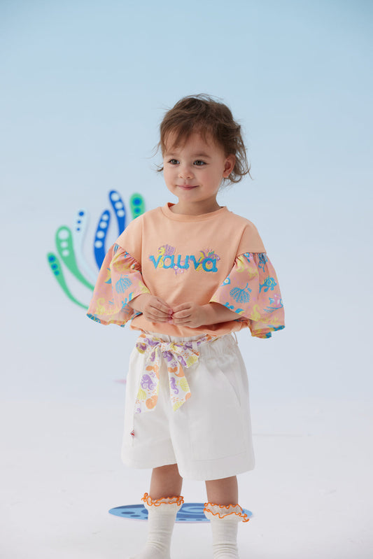 Toddler Girl Logo Embroidered Short Sleeve T-Shirt Top - Apricot