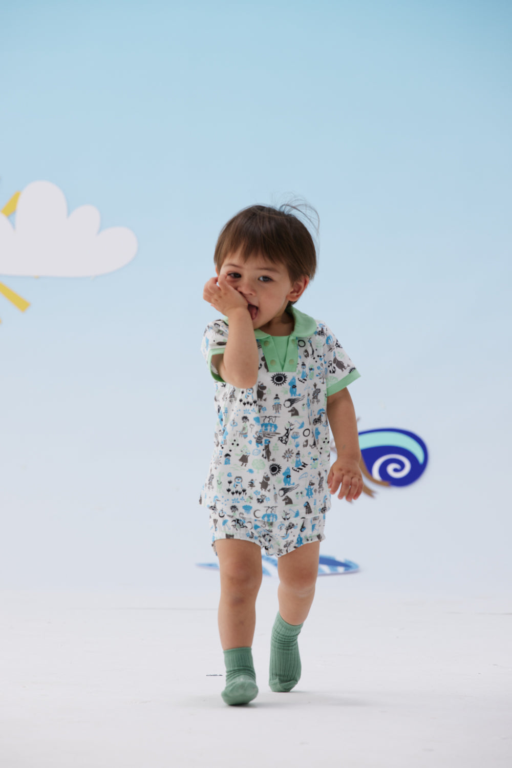 Baby Boy All Over Print Collar Top & Bottom Set