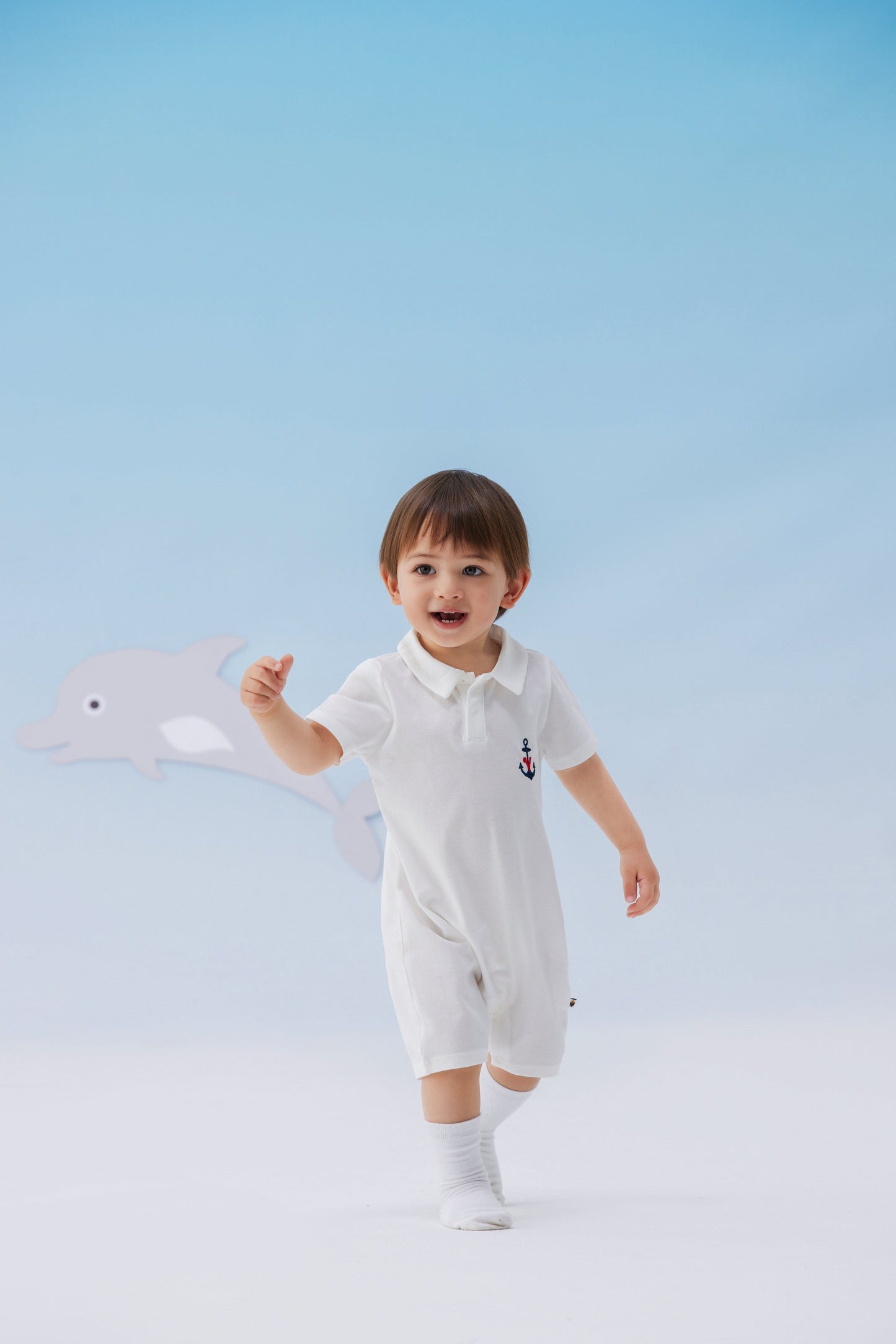 Vauva SS24 - Baby Boy Polo White Shortie Romper