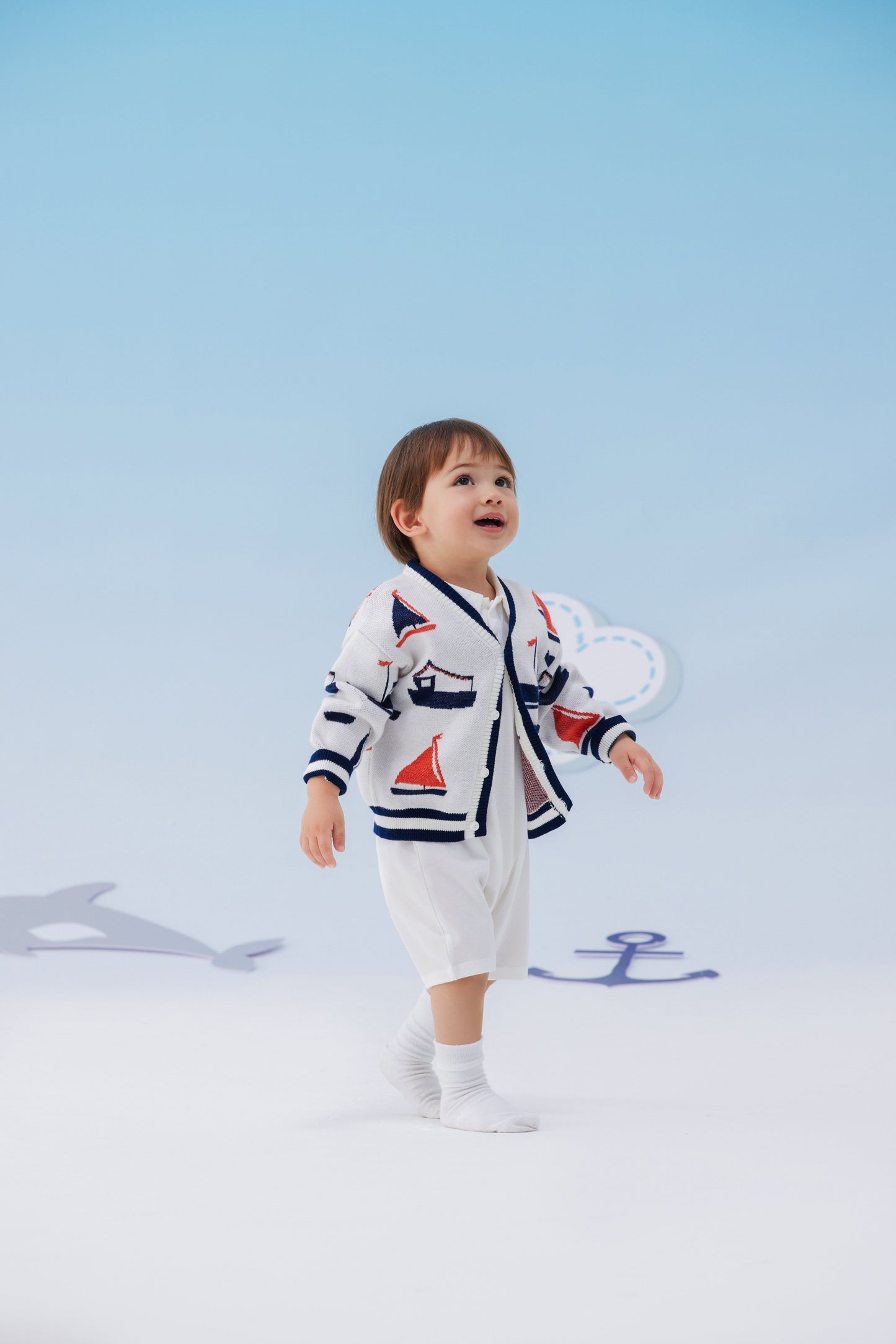 Baby Boy Sail Boat Pattern Long Sleeve Cardigan