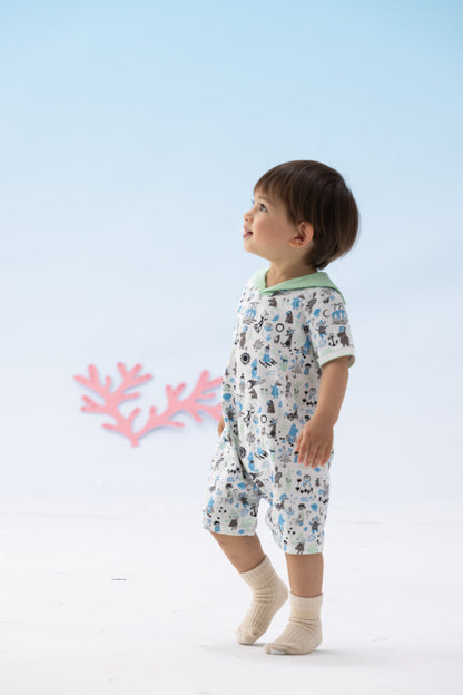 Baby Boy Moomin All Over Print Romper With Shape Collar
