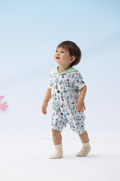 Baby Boy Moomin All Over Print Romper With Shape Collar