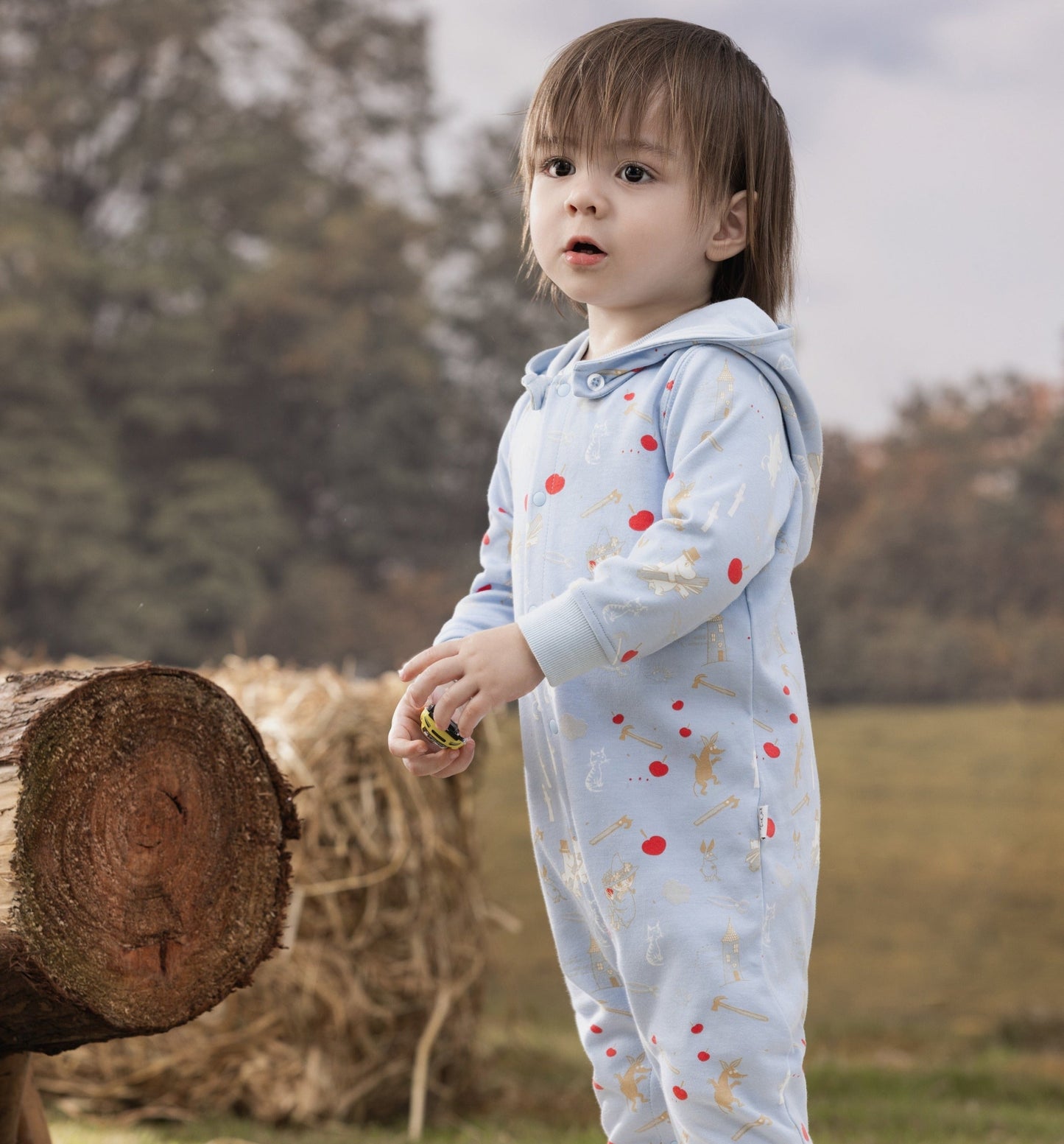 Vauva X Moomin FW23-男嬰Moomin遍布印刷棉帽長袖連身褲（藍色）