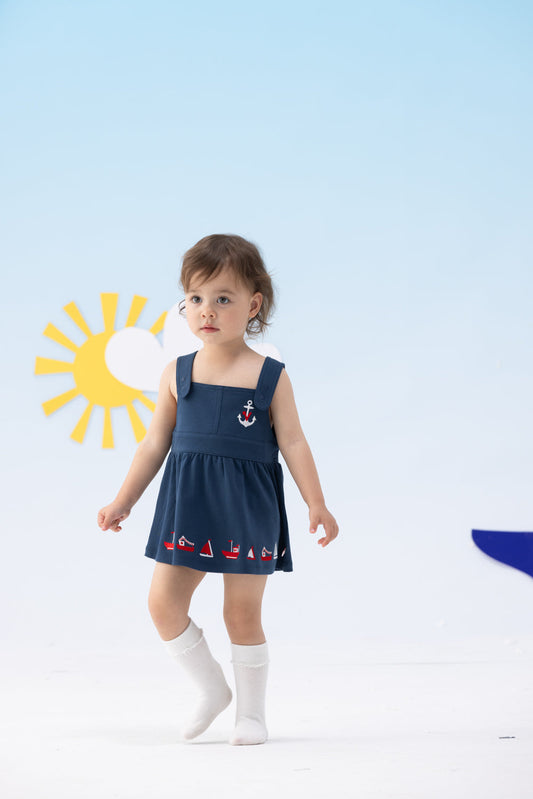 Baby Girl Sailor Hook Embroidered Tank Dress