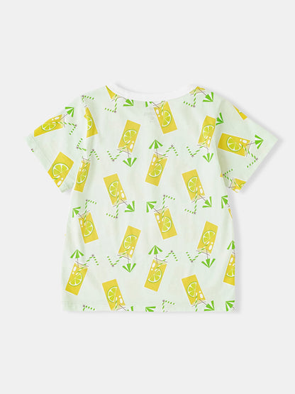 Kid Short Sleeve All-Over Lemon Tea Print Pocket Tee
