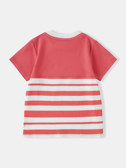 Kid Short Sleeve Watermelon Embroidery Two-Tone Tee