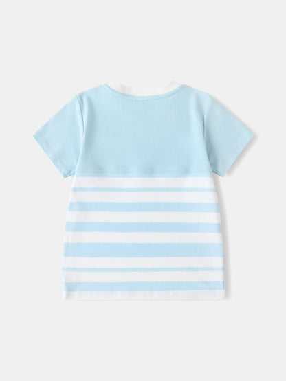 Kid Short Sleeve Watermelon Embroidery Two-Tone Tee