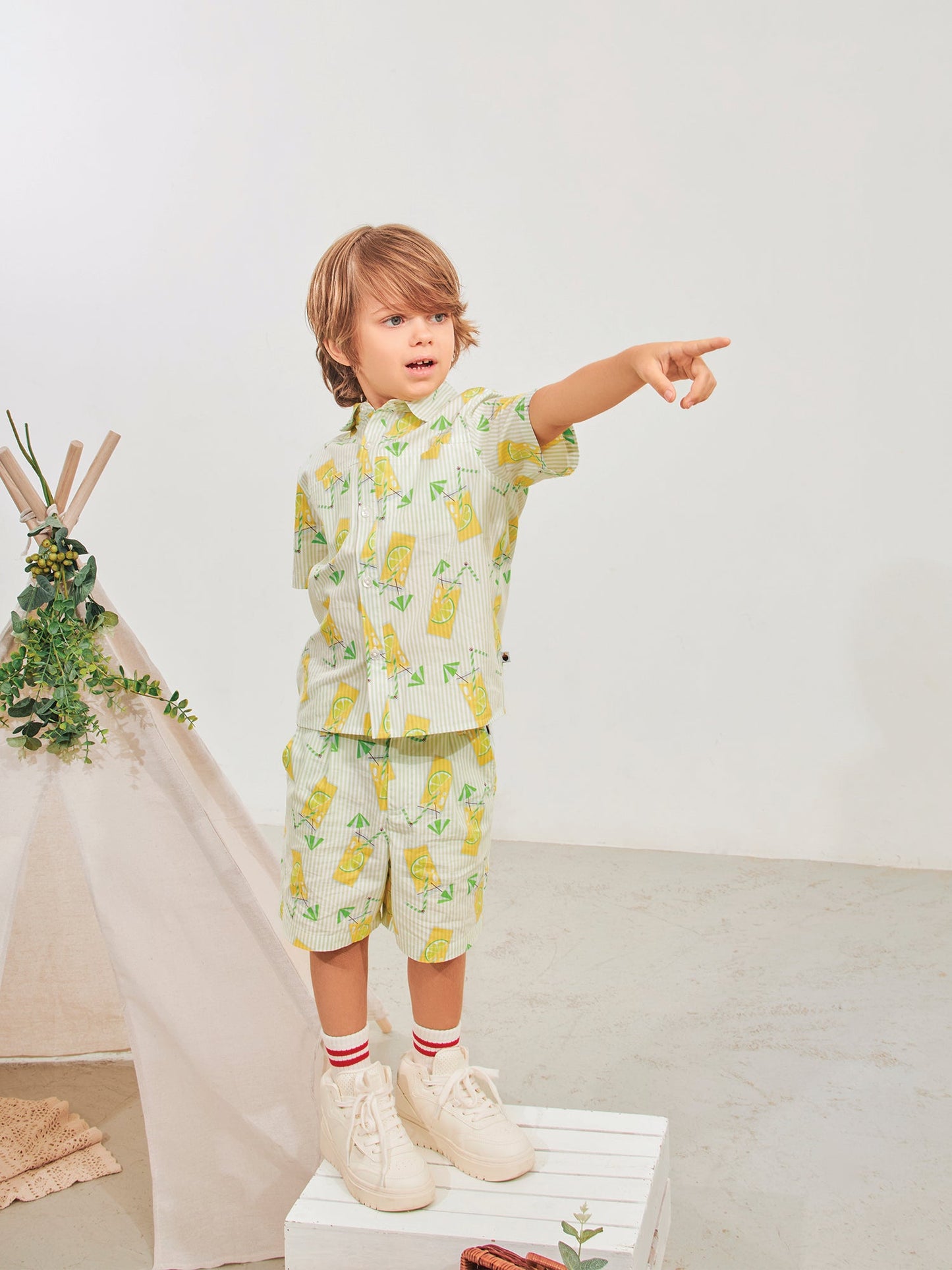 Kid Short Sleeve All-Over Lemon Tea Print Shirt