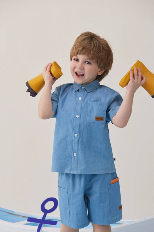 Toddler Plain Print Short Sleeves Shirt With Pocket