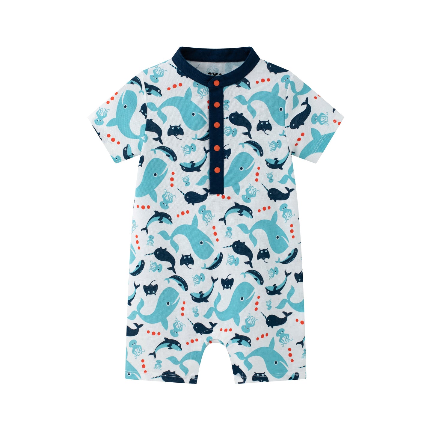 Baby Boy Short Sleeves Whale Printed Romper