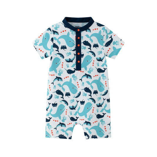 Baby Boy Short Sleeves Whale Printed Romper