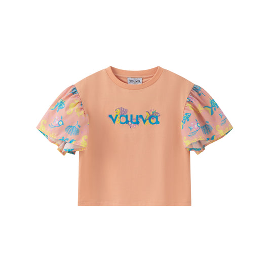 Toddler Girl Logo Embroidered Short Sleeve T-Shirt Top - Apricot